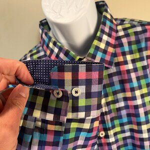 BUGATCHI Men's geometric pattern multicolor flip cuff Mint Condition shirt XXL